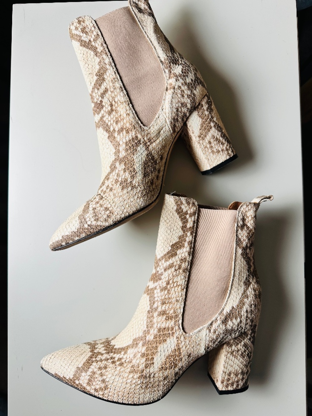 Paris Texas Beige Leather Snakeskin Chelsea Ankle Boots